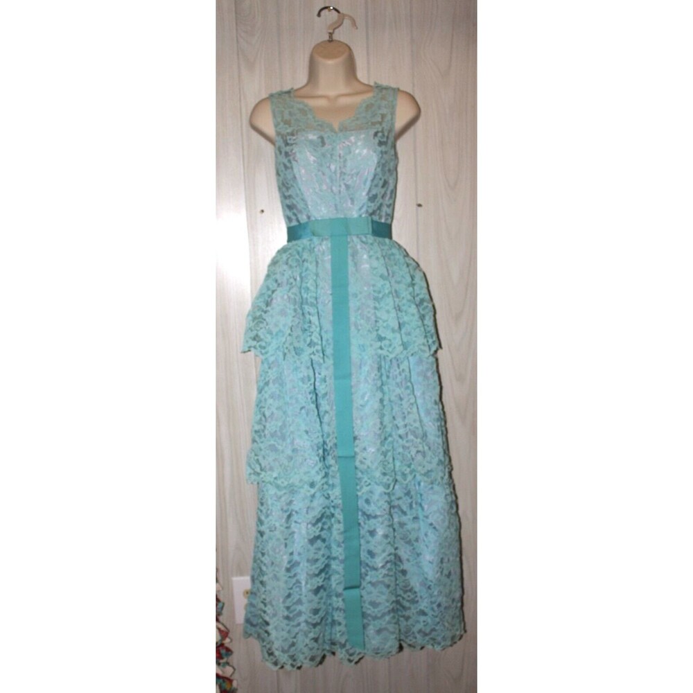 Vintage Nadine Frilly Blue Tiered Turquoise Dress Size 3  Party Lace HTF Union